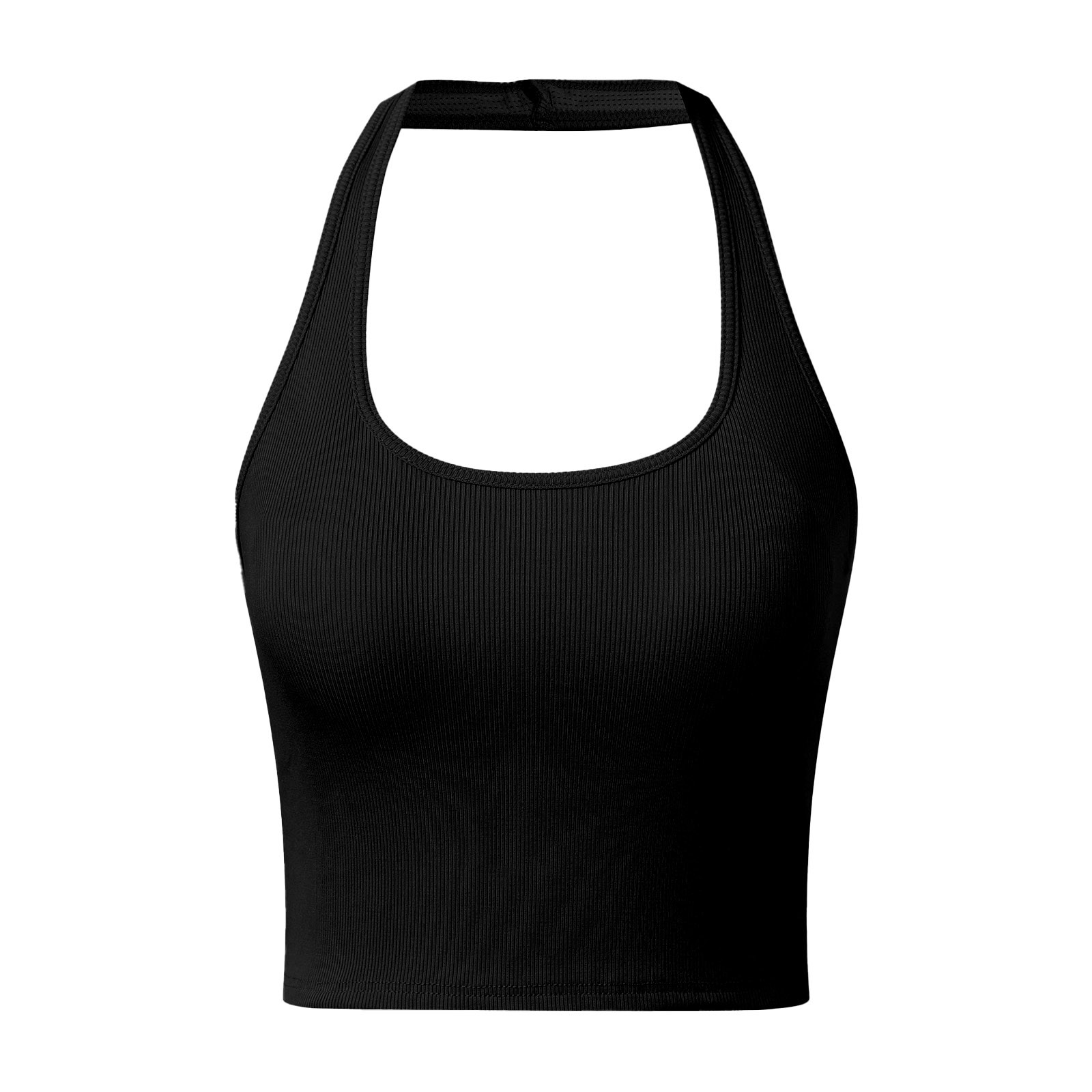 thumbnail image 1 of Camisetas sin mangas para mujer con sujetador incorporado, diseño con tirantes en el cuello, tejido transpirable, camisola informal de verano para interior y exterior., 1 of 4